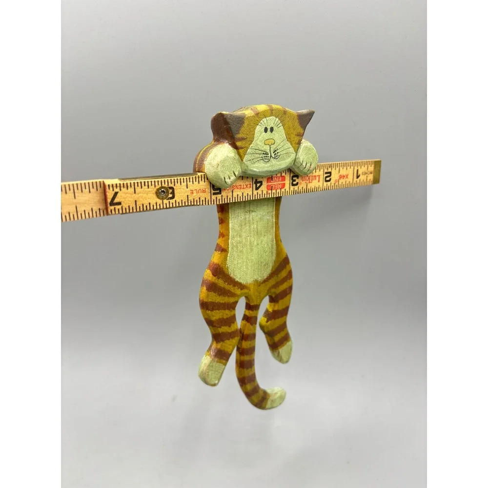 Vintage Hand Painted Wooden Tabby Cat Wall Hook Hanging Folk Art Decor